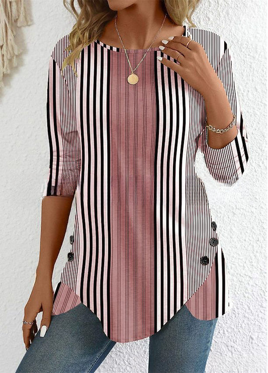 🔥Oferta ograniczona czasowo🔥 【S-3XL】 Damski top w paski z okrągłym dekoltem i nadrukiem