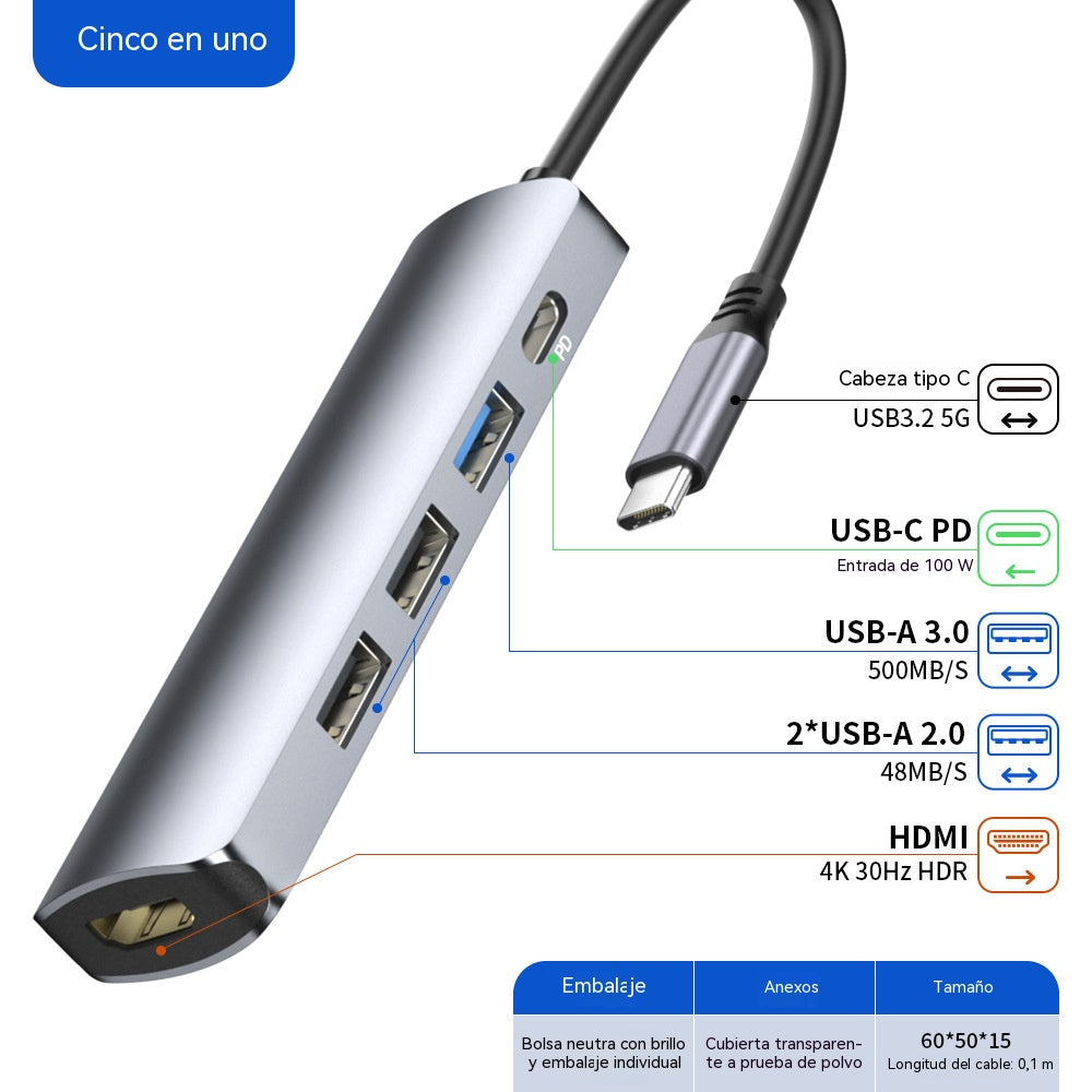 🔌✨ Przenośny hub USB-C 5-w-1, obsługuje wyjście HDMI 4K 🎥💻