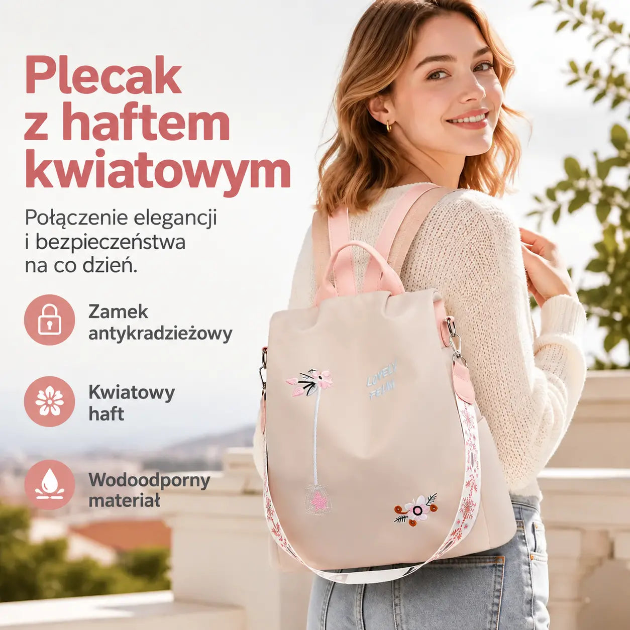 🎒 Duży plecak podróżny antykradzieżowy 🌸 Haftowany i pojemny – więcej miejsca, mniej zmartwień!