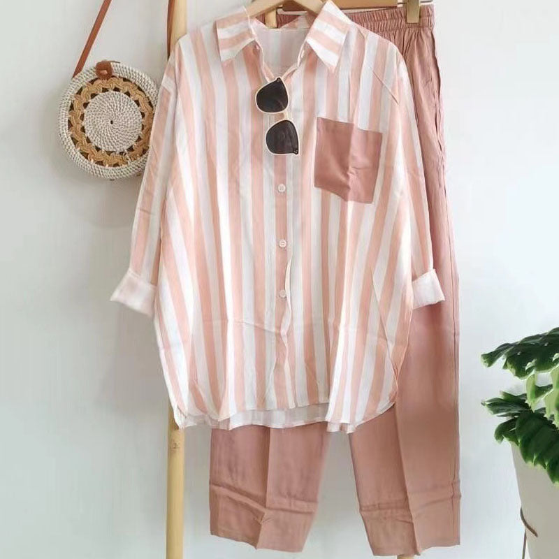 🔥【S-5XL】 🌸 Wiosenny, pasiasty, swobodny, dwuczęściowy garnitur