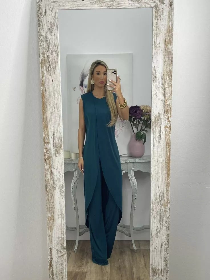 【🔥Oferta ograniczona czasowo🔥】✨【Top + spodnie】2025 Letni damski nowy, swobodny, bez rękawów, bez rękawów, luźny, okrągły dekolt, nowy garnitur na szyję