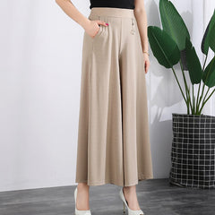 【M-5XL】 Nowe damskie letnie szerokie nogawki Ice Silk Cropped Pants，Moda  na co dzień