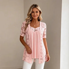 👚 Eleganckie bluzki 2 w 1 z koronką i siateczką – model wyszczuplający brzuch, 5 kolorów, rozmiary S-4XL! 🌸✨