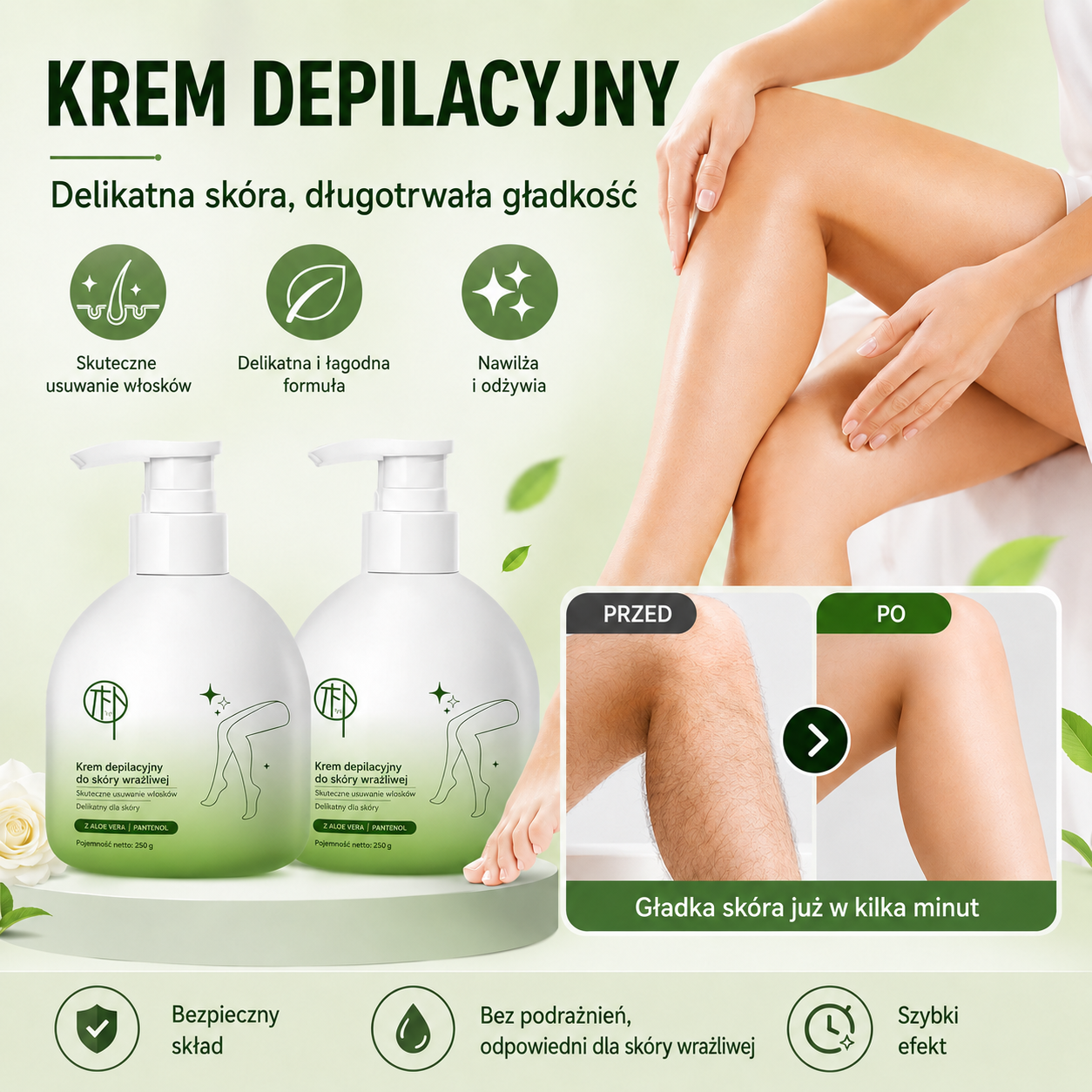 -50% ✨ Gładka skóra bez podrażnień! Delikatny zestaw do depilacji tylko teraz 🎁