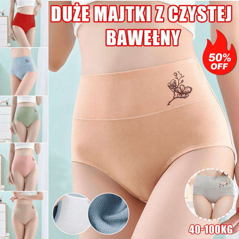 🔥 KUP 3 + 3 GRATIS 💖 Bawełniane majtki z wysokim stanem – wygodne, miękkie i bez ucisku | Duże rozmiary 40–100 kg