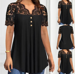 🔥【S-2XL】💖🎁Nowy koronkowy top z dekoltem w serek i krótkimi rękawami na wiosnę/lato 2026