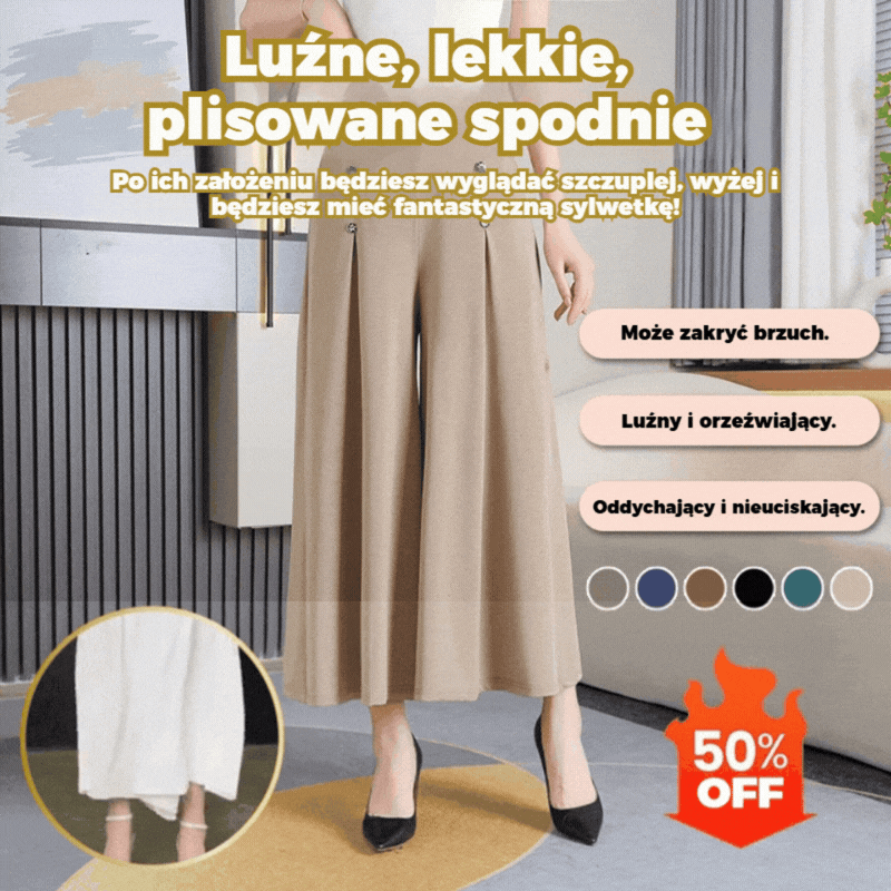 【M-5XL】Modna, drapowana spódnica damska z szerokimi nogawkami i wysokim stanem