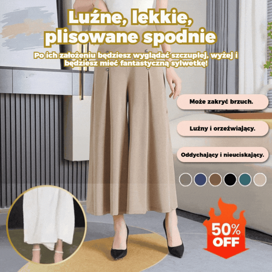 【M-5XL】Modna, drapowana spódnica damska z szerokimi nogawkami i wysokim stanem