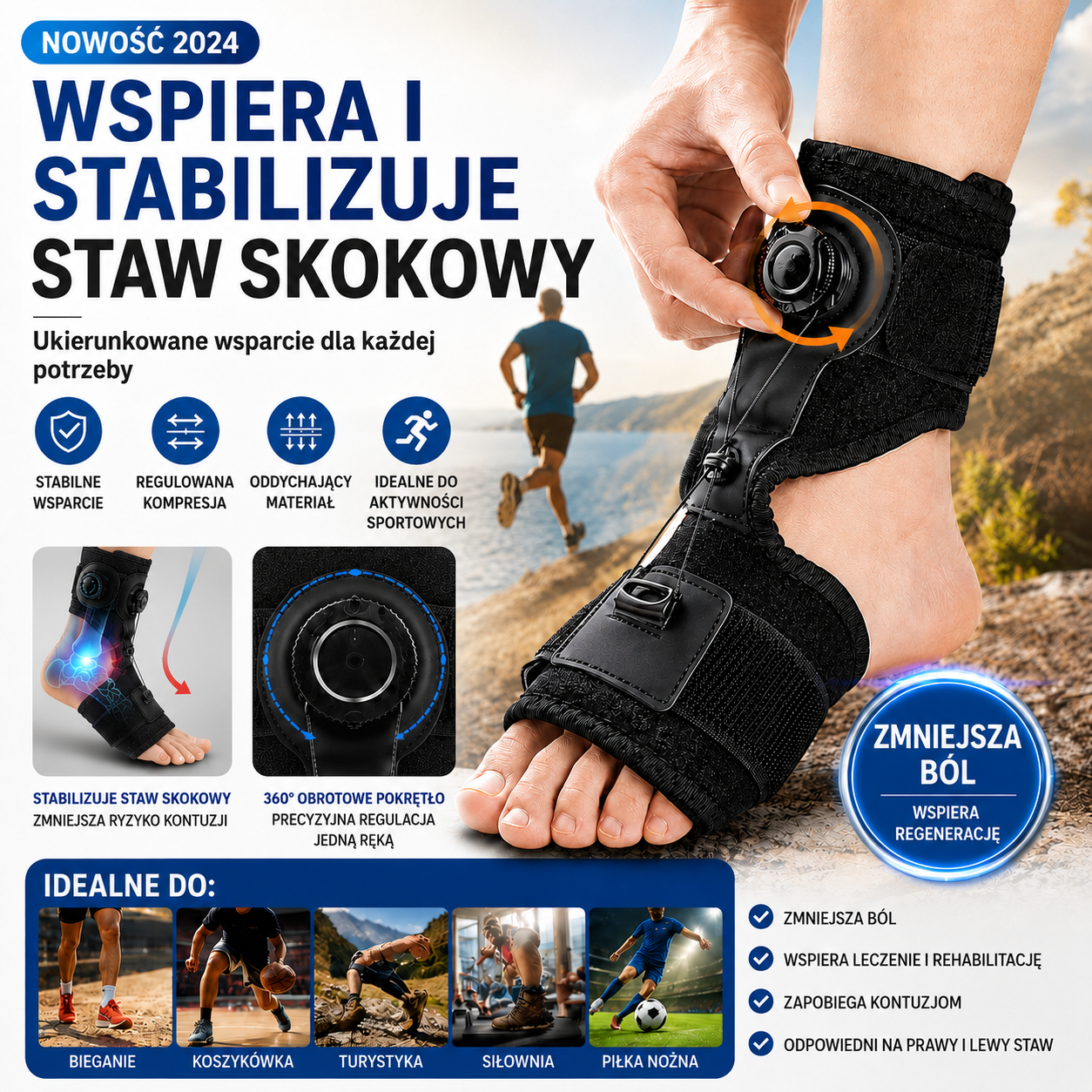 💥 -50%  🦶【2 szt.】Orteza na Opadającą Stopę – Regulacja Pokrętłem, Stabilizacja i Komfort 24/7