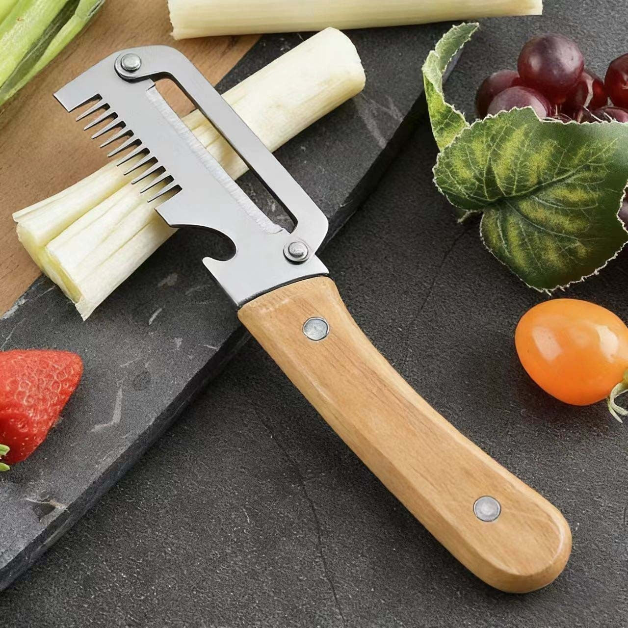 ✅【Kup 1, otrzymaj 1 gratis!】🧅🔪 Wielofunkcyjna obieraczka kuchenna 3 w 1: obiera, kroi i otwiera butelki! 🔥