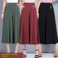 【M-5XL】 Nowe damskie letnie szerokie nogawki Ice Silk Cropped Pants，Moda  na co dzień