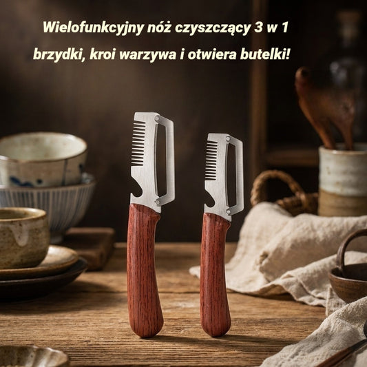 ✅ Kup 1, a dostaniesz 3 (łącznie 4 sztuki) 🧅🔪 Wielofunkcyjny nóż do obierania 3 w 1: czyści, kroi warzywa i otwiera butelki! 🔥