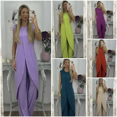 【🔥Oferta ograniczona czasowo🔥】✨【Top + spodnie】2025 Letni damski nowy, swobodny, bez rękawów, bez rękawów, luźny, okrągły dekolt, nowy garnitur na szyję
