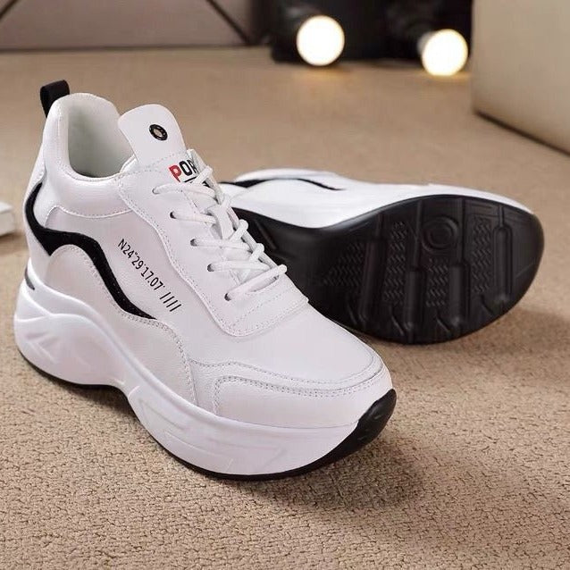 【Gorąca wyprzedaż】Nowe skórzane buty sportowe z grubą podeszwą i wysokim stanem