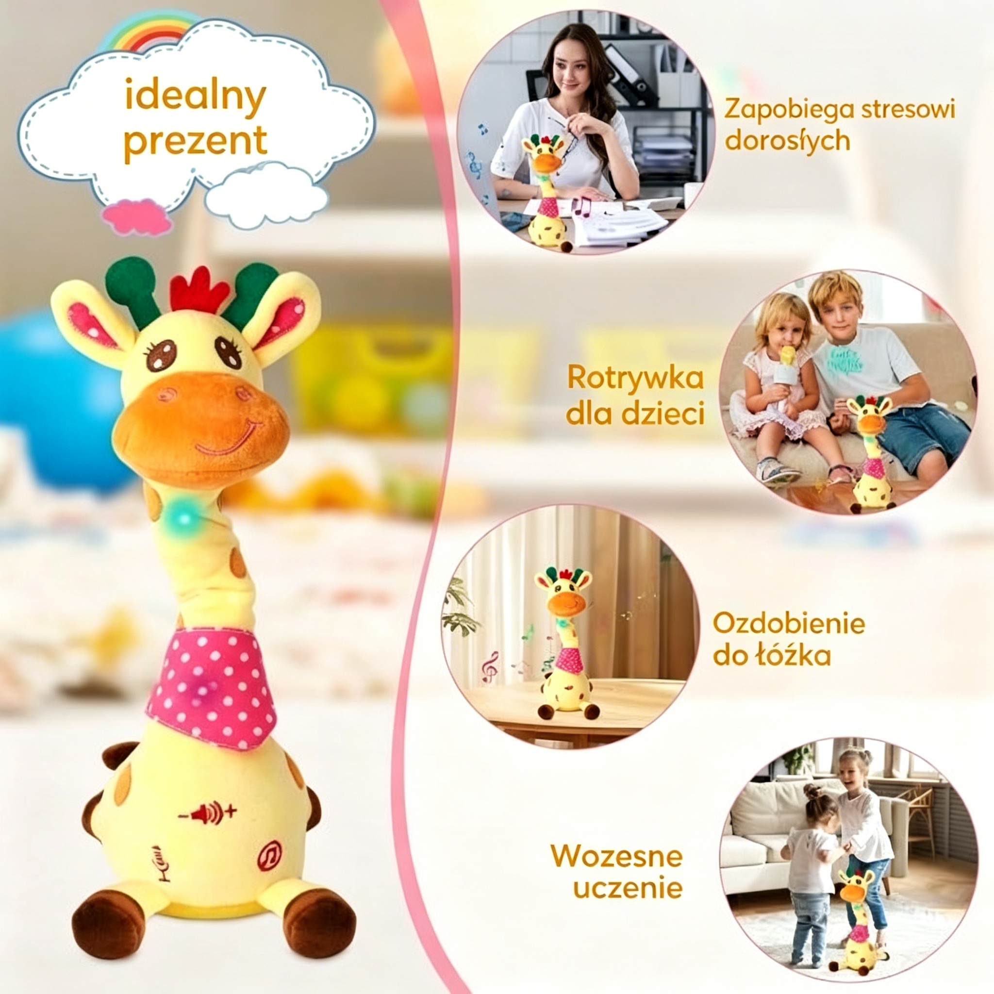 🦒👼Interaktywna pluszowa żyrafa, 🎵słodki mały towarzysz, który będzie śpiewał razem z Tobą.