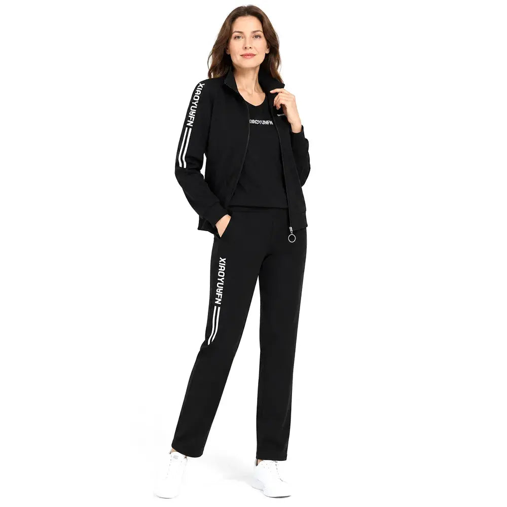 🌸 Elegancja i absolutny komfort! Elegancki, 3-częściowy dres damski (Kurtka zapinana na zamek + Koszulka + Spodnie / Rozmiary: M-6XL)! ✨