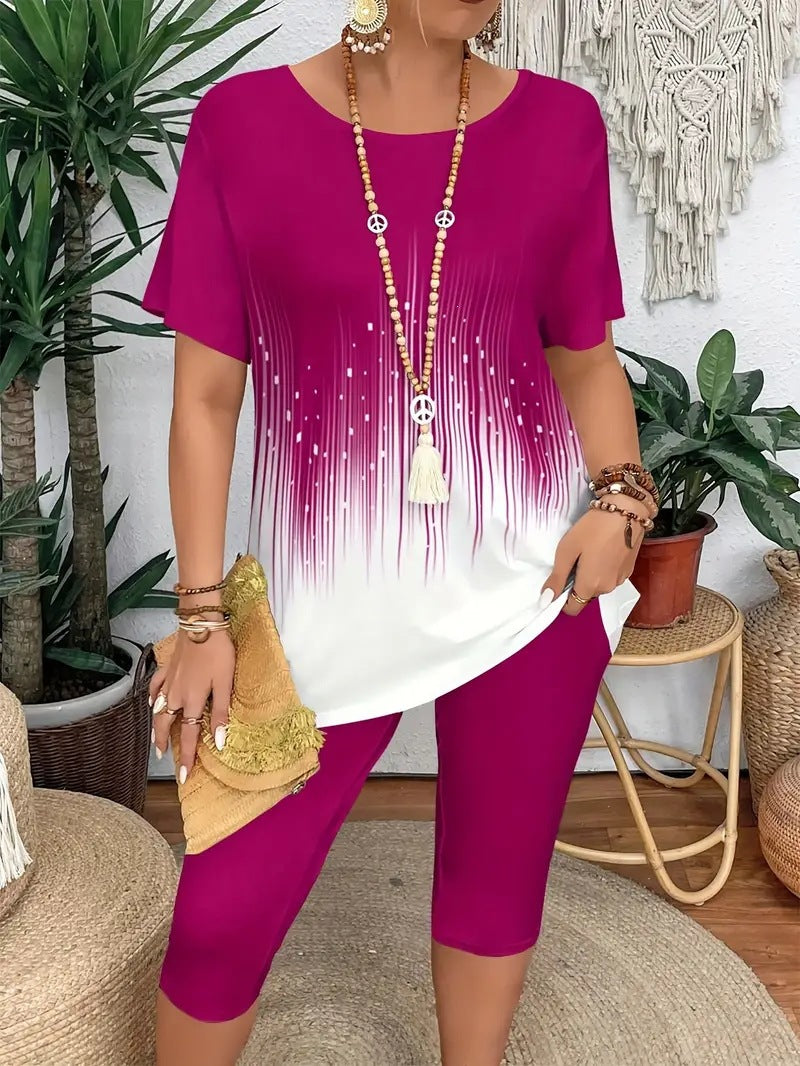 🌞 Letni komplet damski z modnym nadrukiem – styl i wygoda na lato 👕👖✨