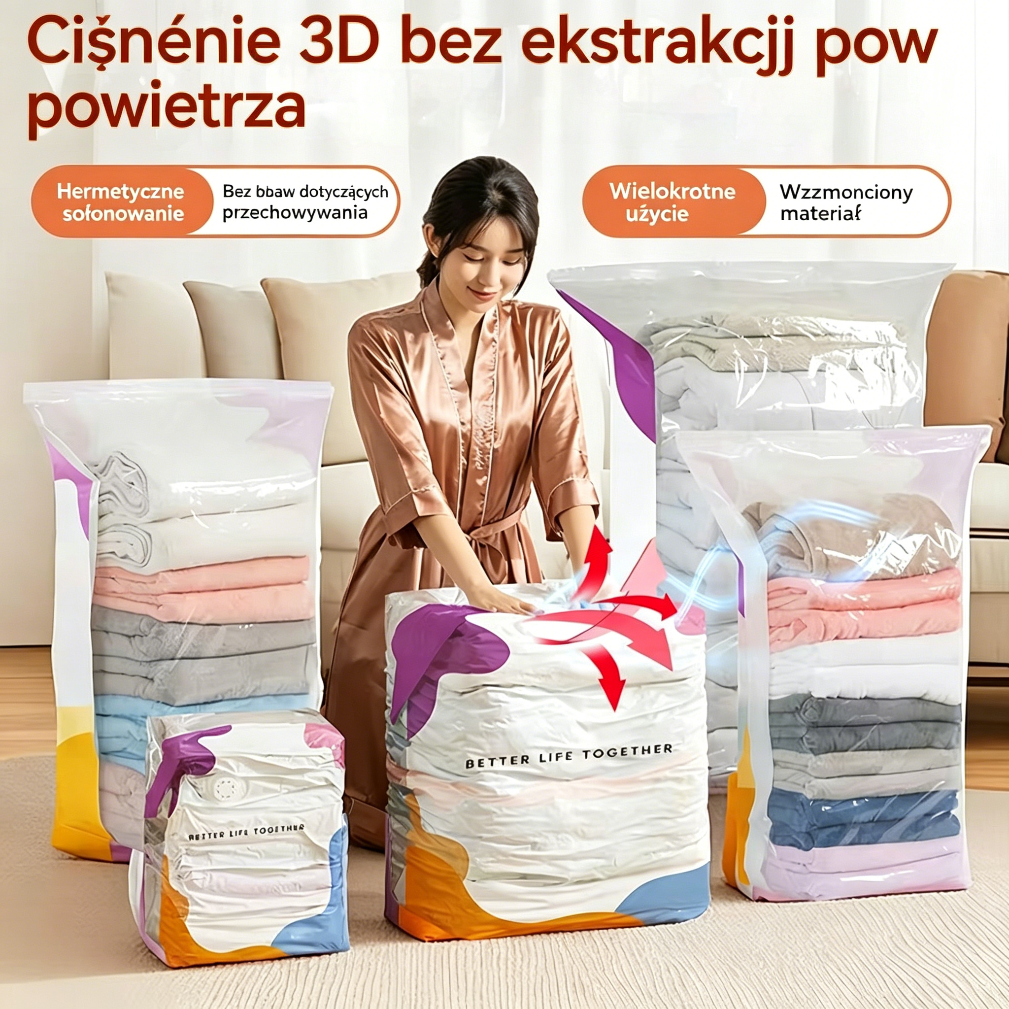 🧳💨 Worki próżniowe 5 szt. 🔥 Tylko 21,80 zł/szt. | Bez pompki | Więcej miejsca w domu