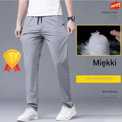 🔥👖【40-115 kg】 Nowa kolekcja na lato 2026: męskie spodnie z elastycznego jedwabiu, spodnie codzienne o prostym kroju z kieszeniami i elastycznym paskiem