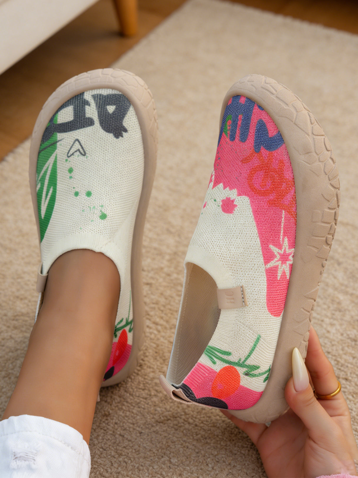Wygodne buty damskie，【36-41】Ekologiczne, malowane, oddychające buty do chodzenia bez sznurówek，Wygodne i modne na co dzień