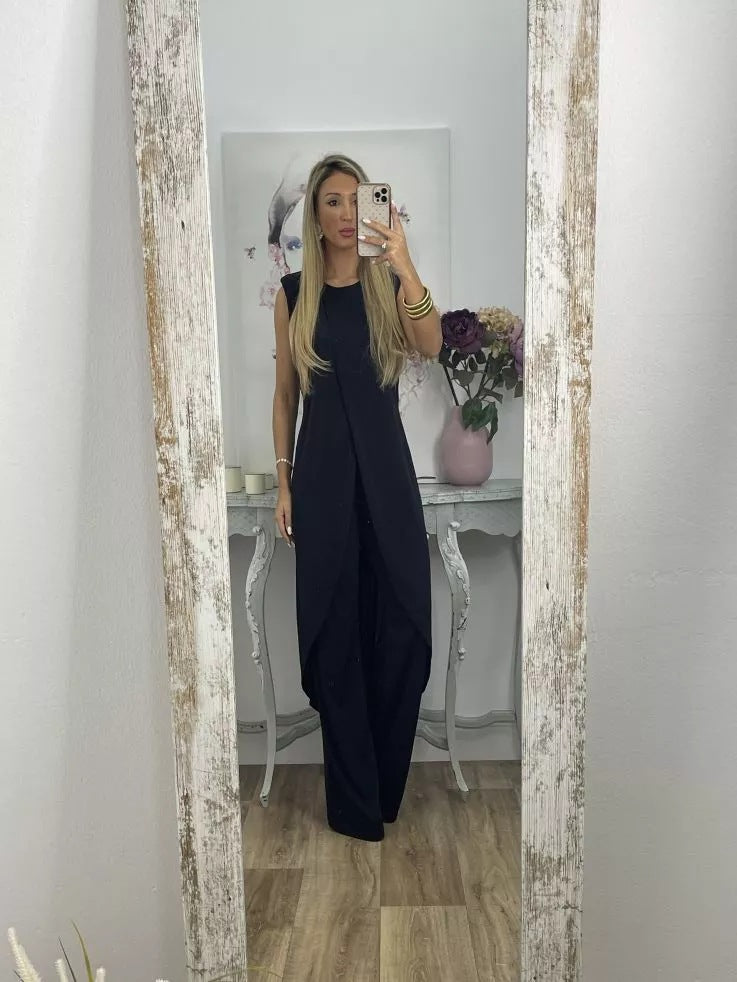 【🔥Oferta ograniczona czasowo🔥】✨【Top + spodnie】2025 Letni damski nowy, swobodny, bez rękawów, bez rękawów, luźny, okrągły dekolt, nowy garnitur na szyję