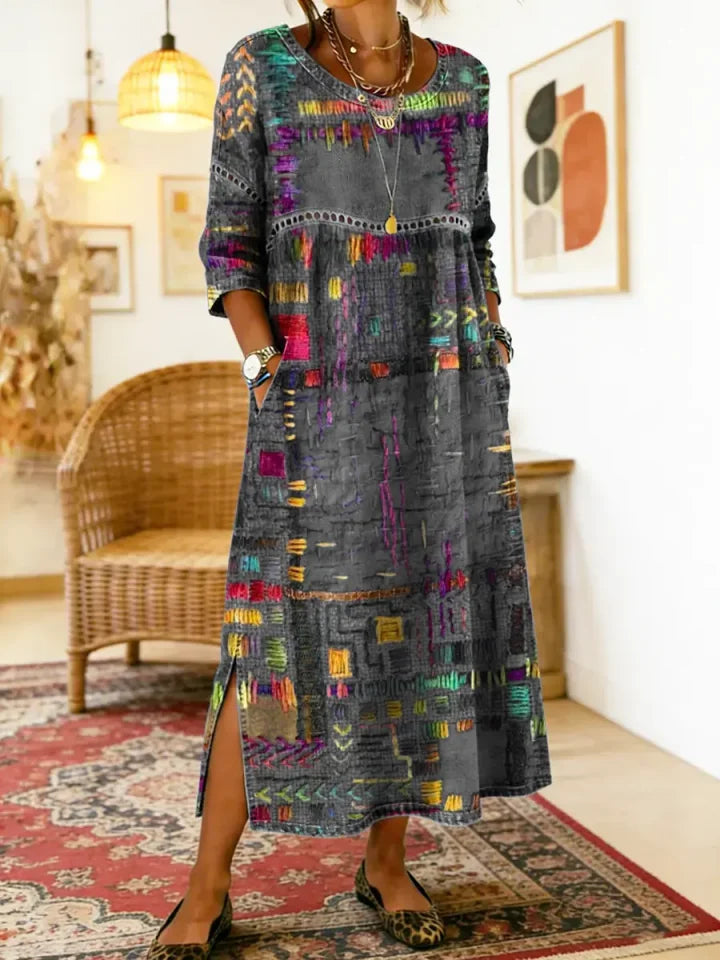 ✨ Ostatni dzień zniżki 50%!【S-5XL】Letnia sukienka w stylu retro z okrągłym dekoltem i nadrukiem – lekka, przewiewna, wyszczuplająca i łatwa w stylizacji.