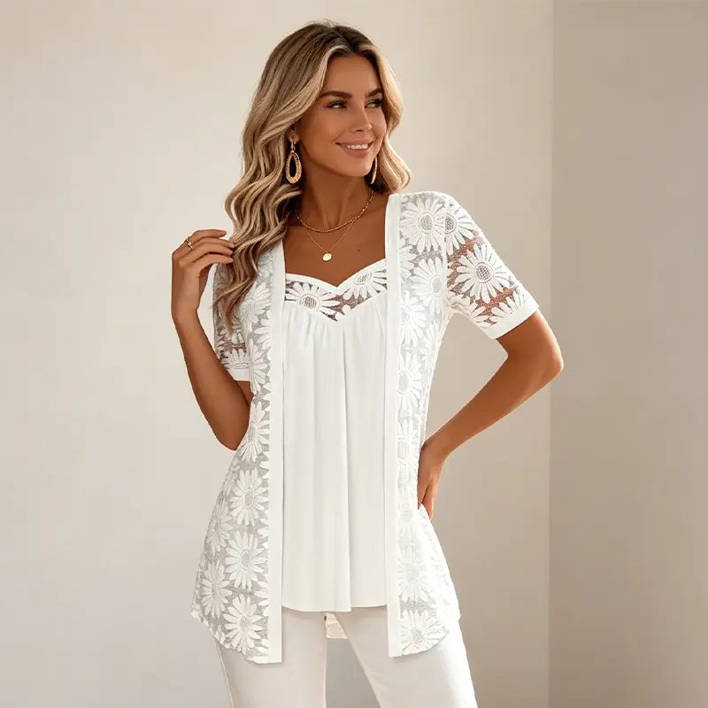 👚 Eleganckie bluzki 2 w 1 z koronką i siateczką – model wyszczuplający brzuch, 5 kolorów, rozmiary S-4XL! 🌸✨