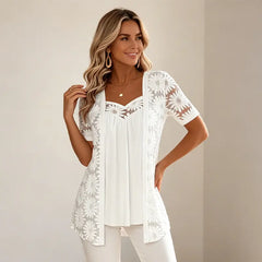 👚 Eleganckie bluzki 2 w 1 z koronką i siateczką – model wyszczuplający brzuch, 5 kolorów, rozmiary S-4XL! 🌸✨