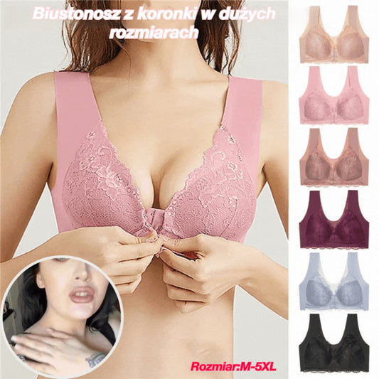 ✨【🔥Oferta ograniczona czasowo🔥】【3-częściowy zestaw】 Seksowny biustonosz damski w dużych rozmiarach bez stalowej ramki z zapięciem z przodu, model podkreślający linię pleców