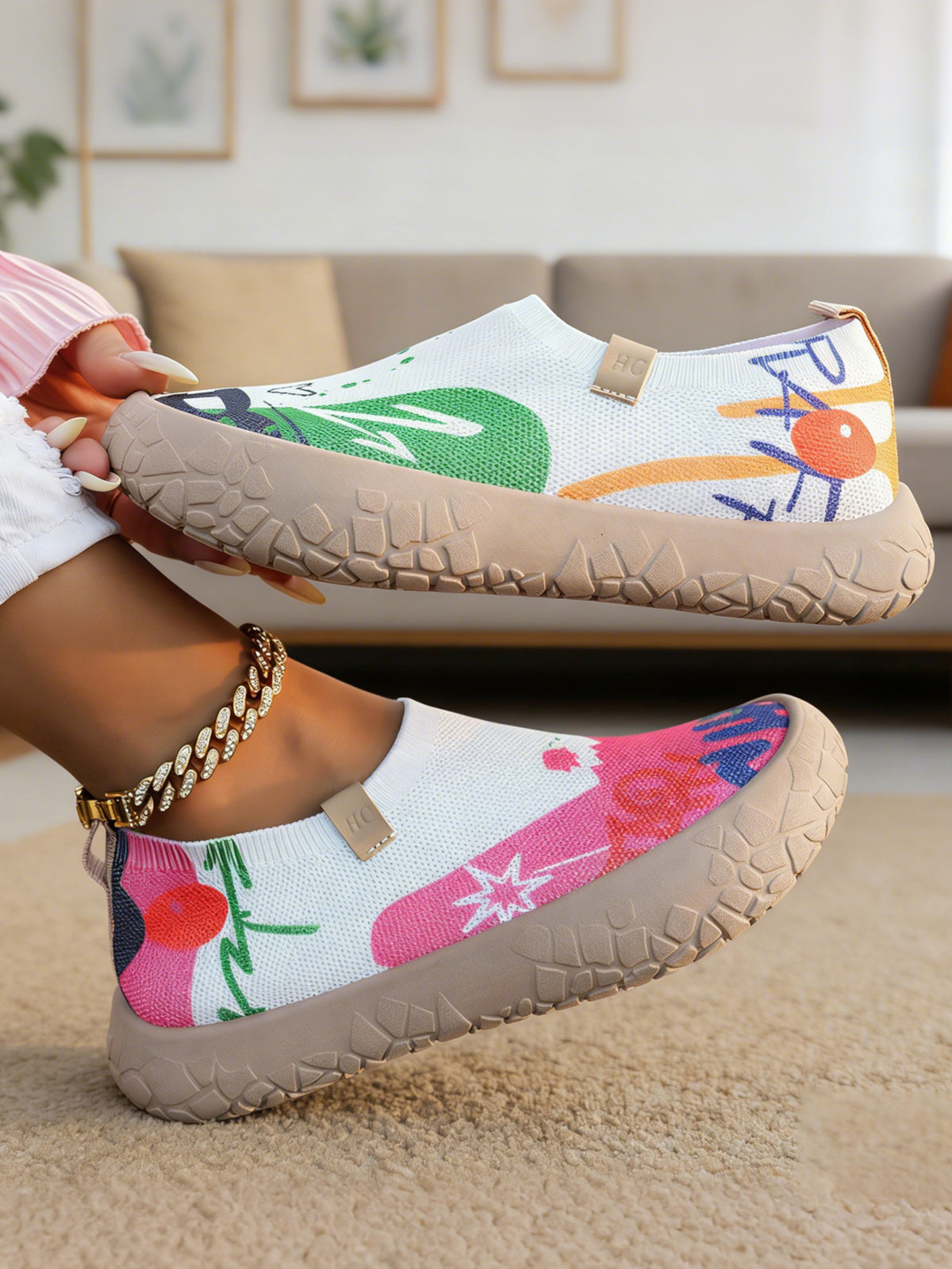 Wygodne buty damskie，【36-41】Ekologiczne, malowane, oddychające buty do chodzenia bez sznurówek，Wygodne i modne na co dzień