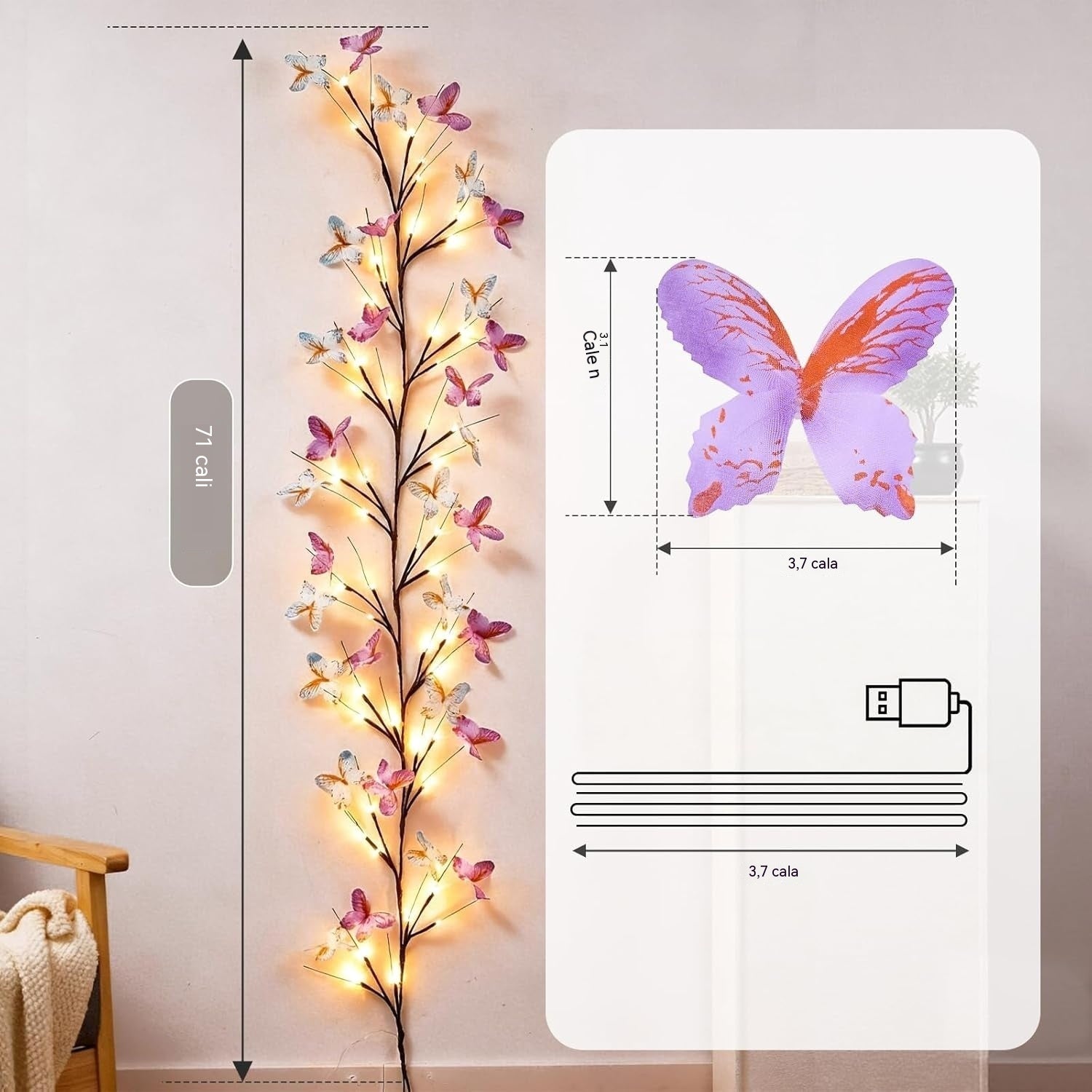 ✨ Elastyczne lampki LED w formie girlandy z motylami – udekoruj swój dom magiczną i ciepłą atmosferą 🦋💡