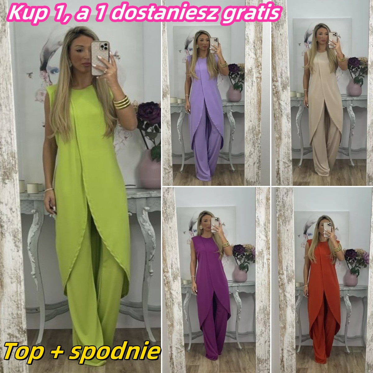 【🔥Oferta ograniczona czasowo🔥】✨【Top + spodnie】2025 Letni damski nowy, swobodny, bez rękawów, bez rękawów, luźny, okrągły dekolt, nowy garnitur na szyję