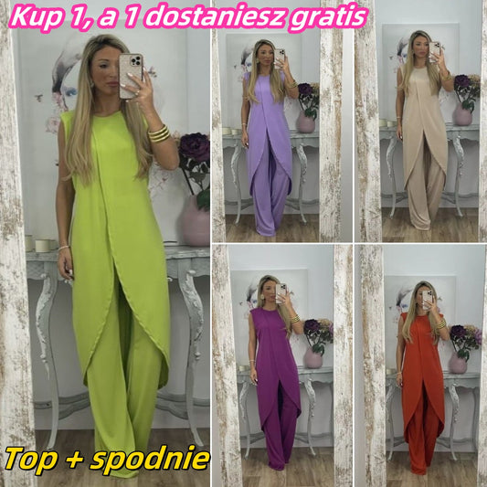 【🔥Oferta ograniczona czasowo🔥】✨【Top + spodnie】2025 Letni damski nowy, swobodny, bez rękawów, bez rękawów, luźny, okrągły dekolt, nowy garnitur na szyję