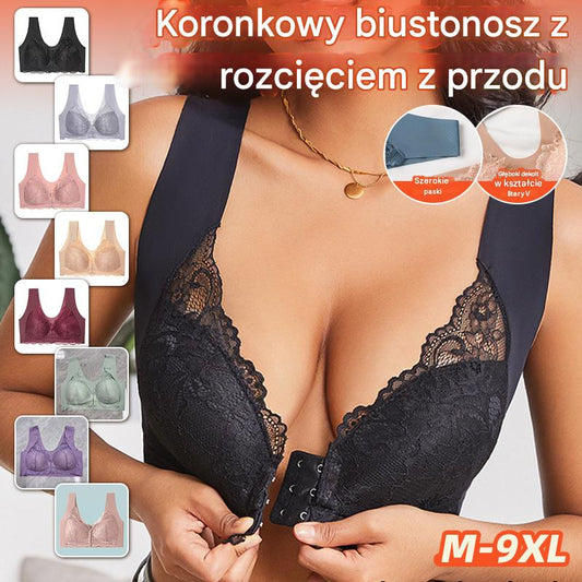 💖【Zestaw 5-częściowy】😍🩲Biustonosz z efektem uniesienia i piękną koronką na plecach, duży rozmiar, z wycięciem push-up i zapięciem z przodu【40-100 kg】