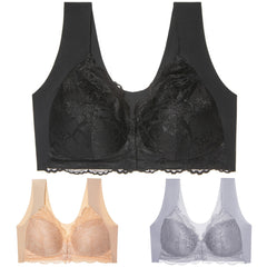 ✨【🔥Oferta ograniczona czasowo🔥】【3-częściowy zestaw】 Seksowny biustonosz damski w dużych rozmiarach bez stalowej ramki z zapięciem z przodu, model podkreślający linię pleców