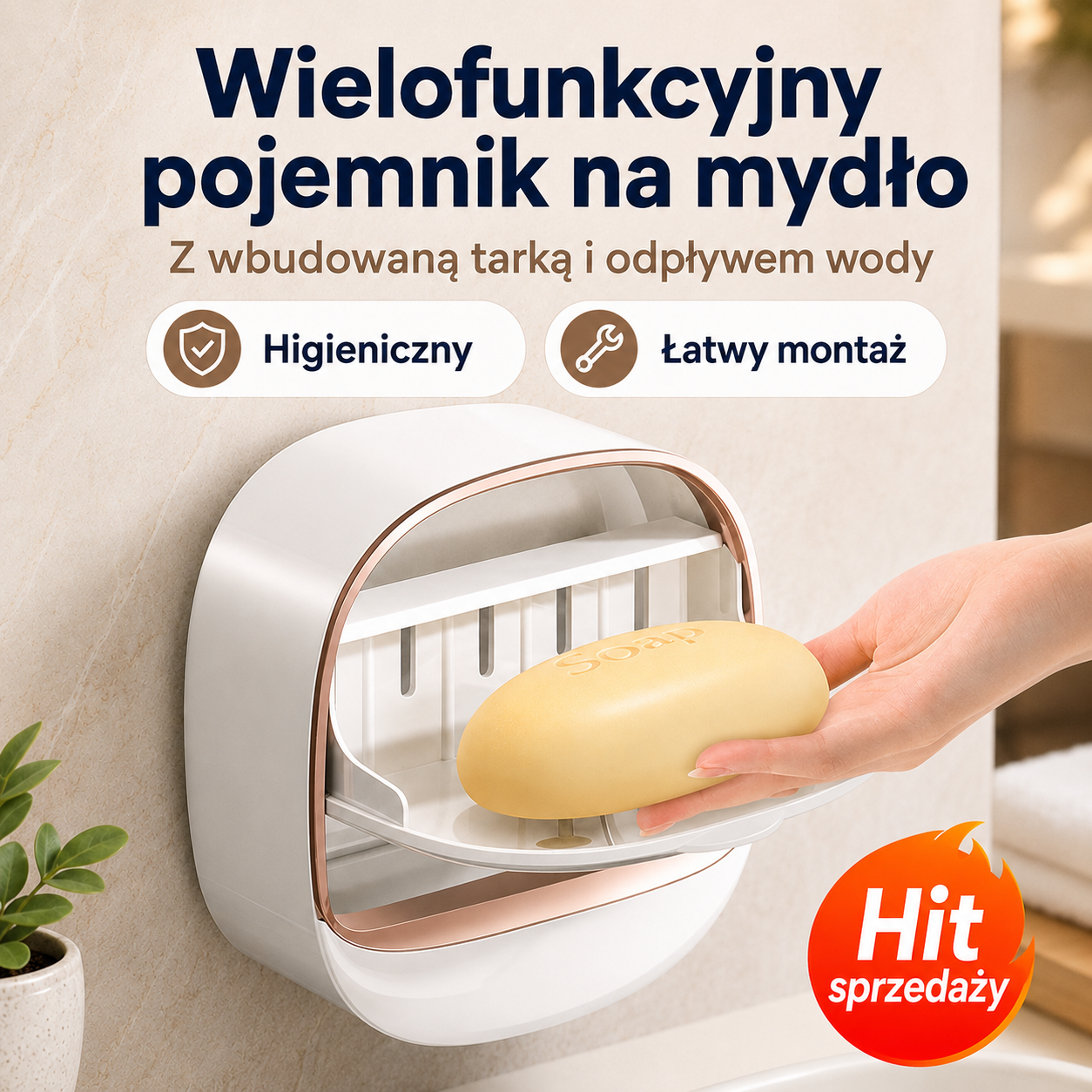 【🎁Kup 1, drugi dostaniesz GRATIS!】🧼 Bezotworowe, ścienne pudełko na mydło z pokrywką do łazienki