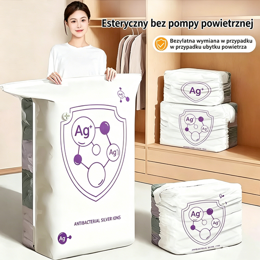 ✨(Opakowanie 5 sztuk)💨 Duże kompresowalne worki próżniowe do przechowywania: Nie wymagają pompki powietrza, są szczelne, idealne do oszczędzania miejsca w walizce i domu✈️