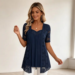 👚 Eleganckie bluzki 2 w 1 z koronką i siateczką – model wyszczuplający brzuch, 5 kolorów, rozmiary S-4XL! 🌸✨