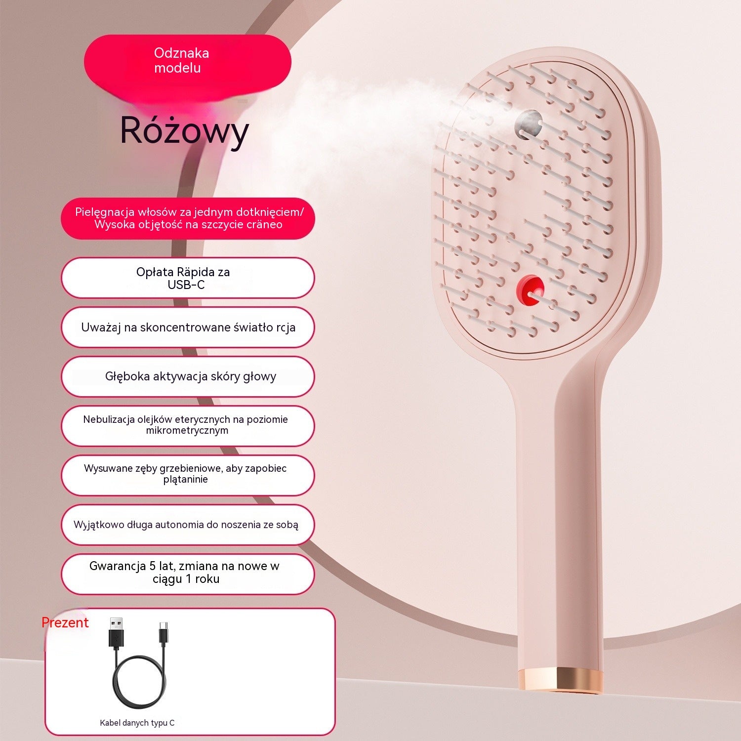 💖💨 Szczotka 2w1 ze Sprayem ✨ Jedno Kliknięcie i Koniec z Splątanymi Włosami! 💆‍♀️ Delikatnie masuje skórę głowy i wygładza włosy.