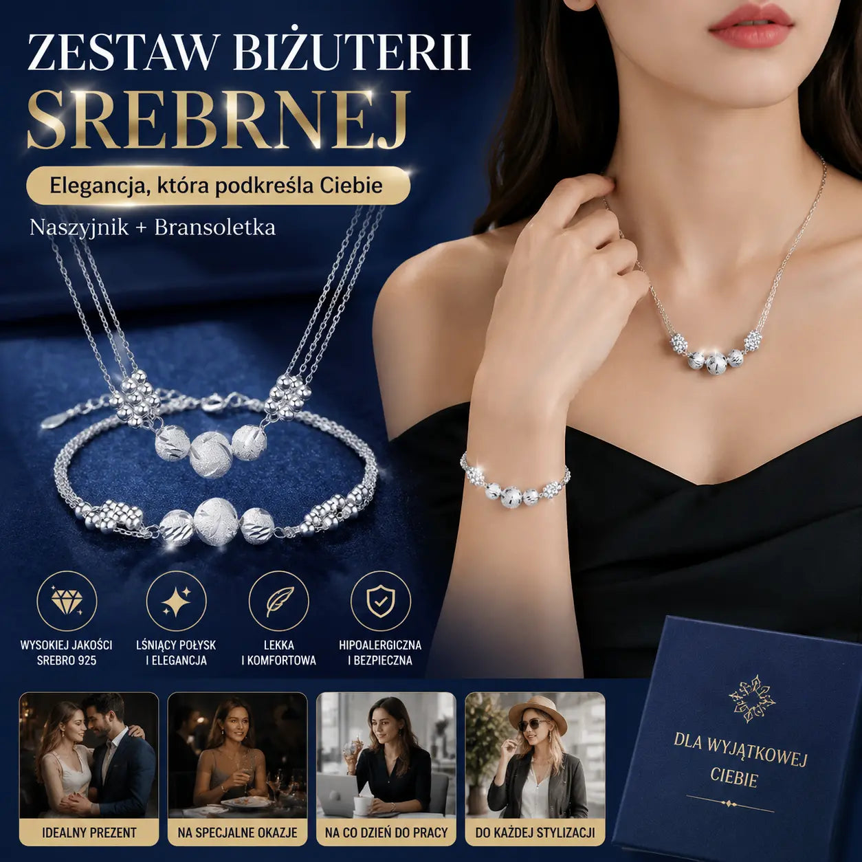 💎 1+1 GRATIS! 🥰【Naszyjnik + Bransoletka】✨Zestaw biżuterii ze srebra z grawerowanym naszyjnikiem