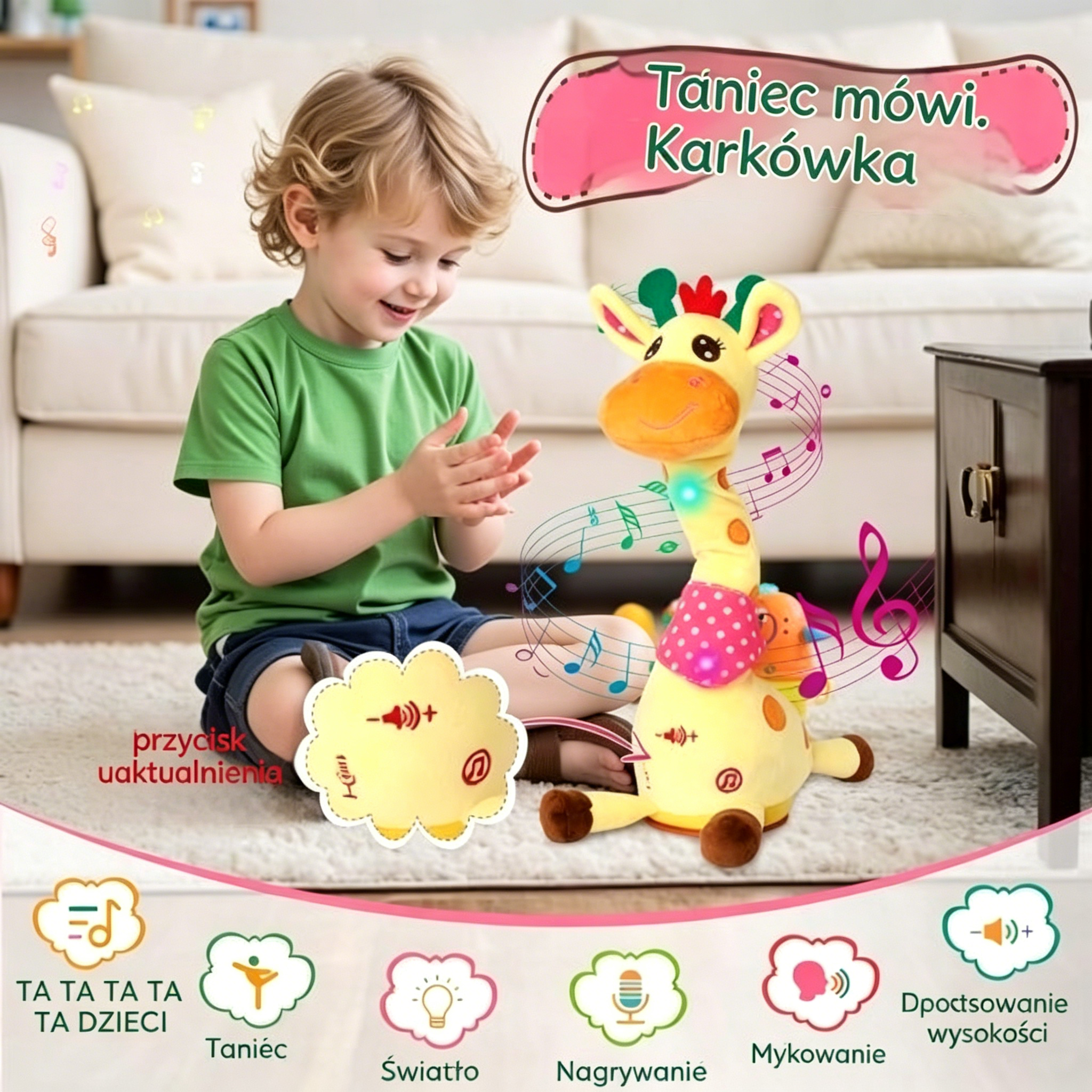 🦒👼Interaktywna pluszowa żyrafa, 🎵słodki mały towarzysz, który będzie śpiewał razem z Tobą.