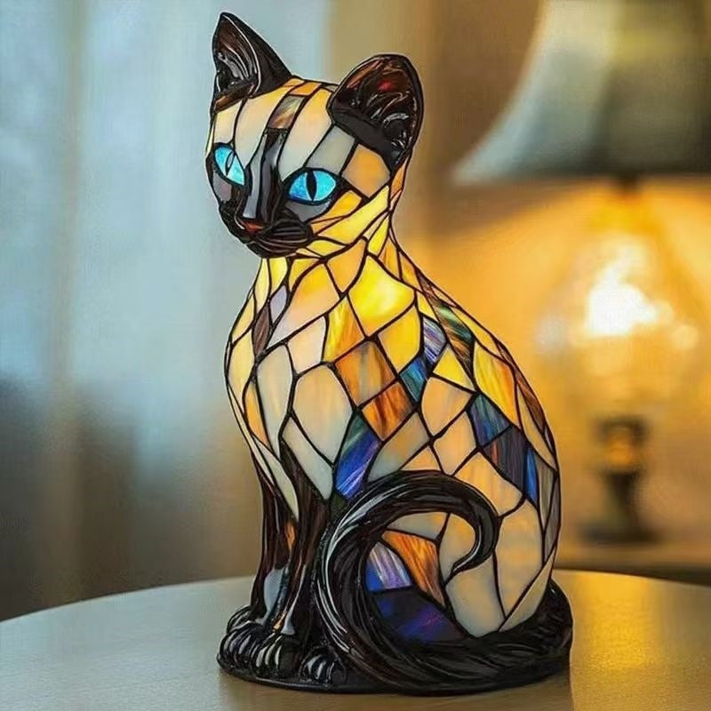 ✨Lampa stołowa w kształcie kota, retro lampka nocna wykonana z kolorowej żywicy, z motywem kota