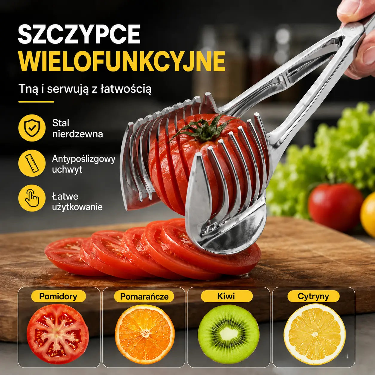 🍋🔪 Równe Plastry w Kilka Sekund! ✨ Krajalnik ze Stali Nierdzewnej do Pomidorów, Cytryn, Cebuli i Więcej 🍅