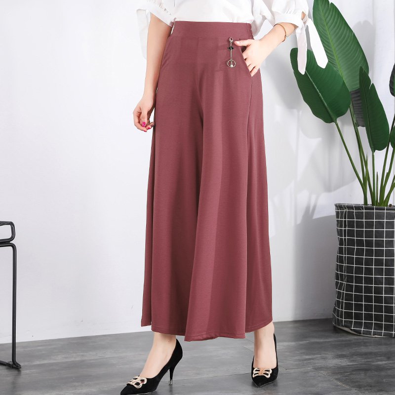 【M-5XL】 Nowe damskie letnie szerokie nogawki Ice Silk Cropped Pants，Moda  na co dzień