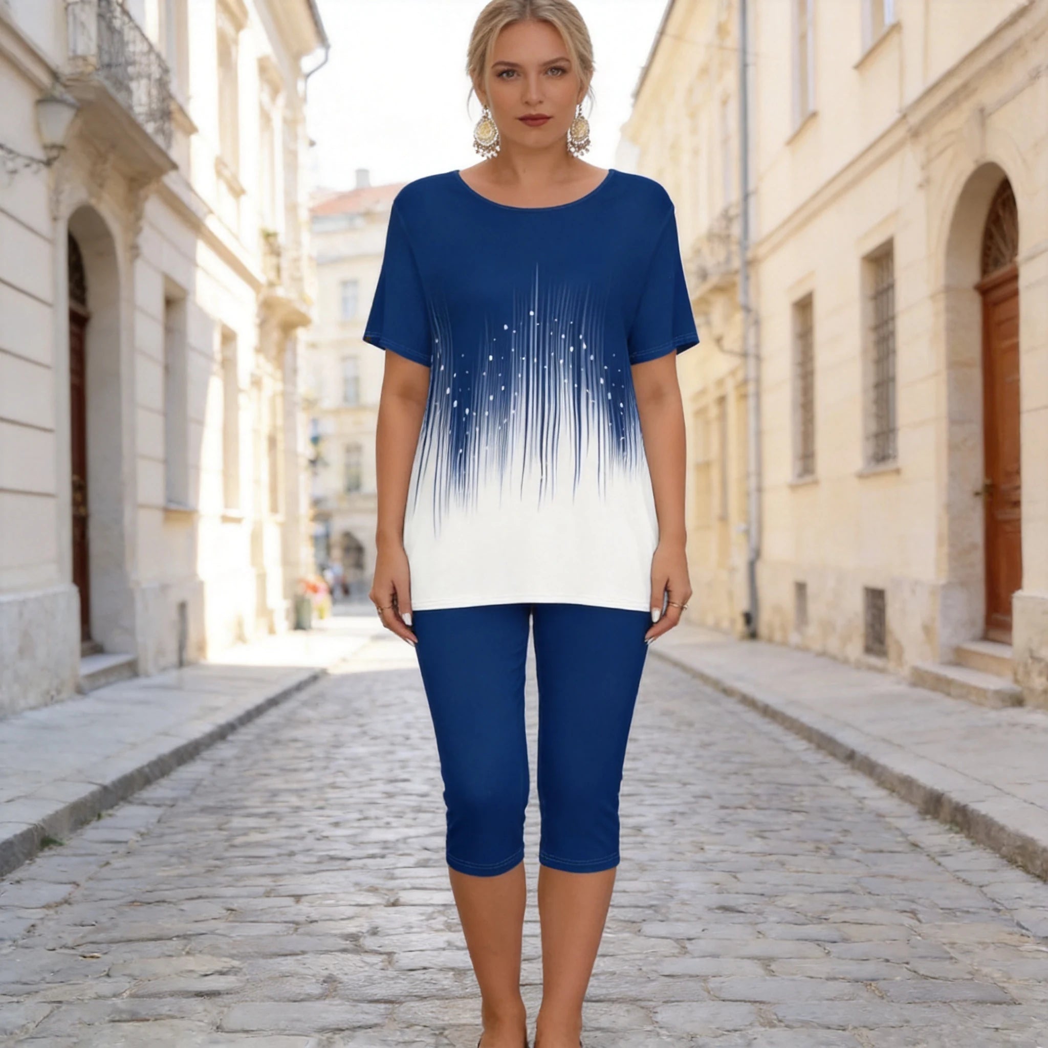🌞 Letni komplet damski z modnym nadrukiem – styl i wygoda na lato 👕👖✨