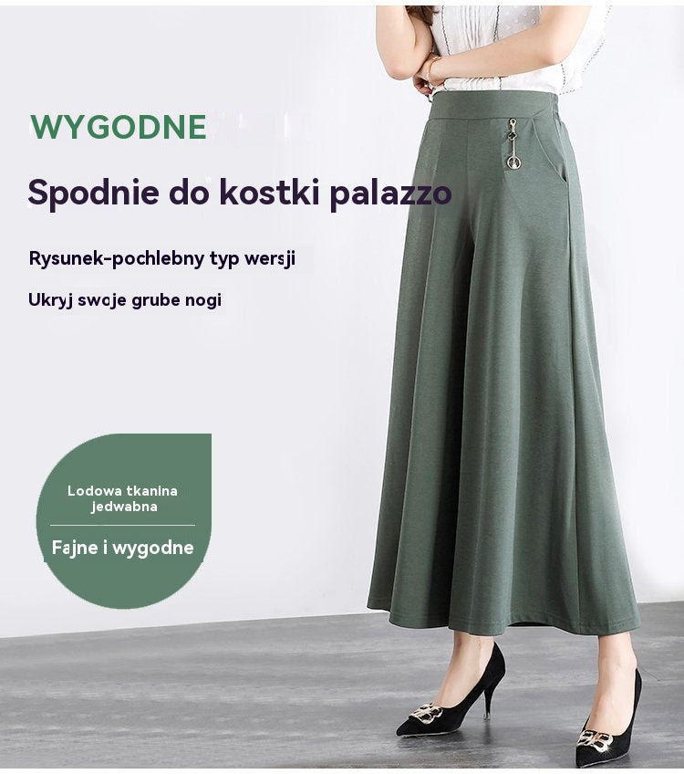 【M-5XL】 Nowe damskie letnie szerokie nogawki Ice Silk Cropped Pants，Moda  na co dzień