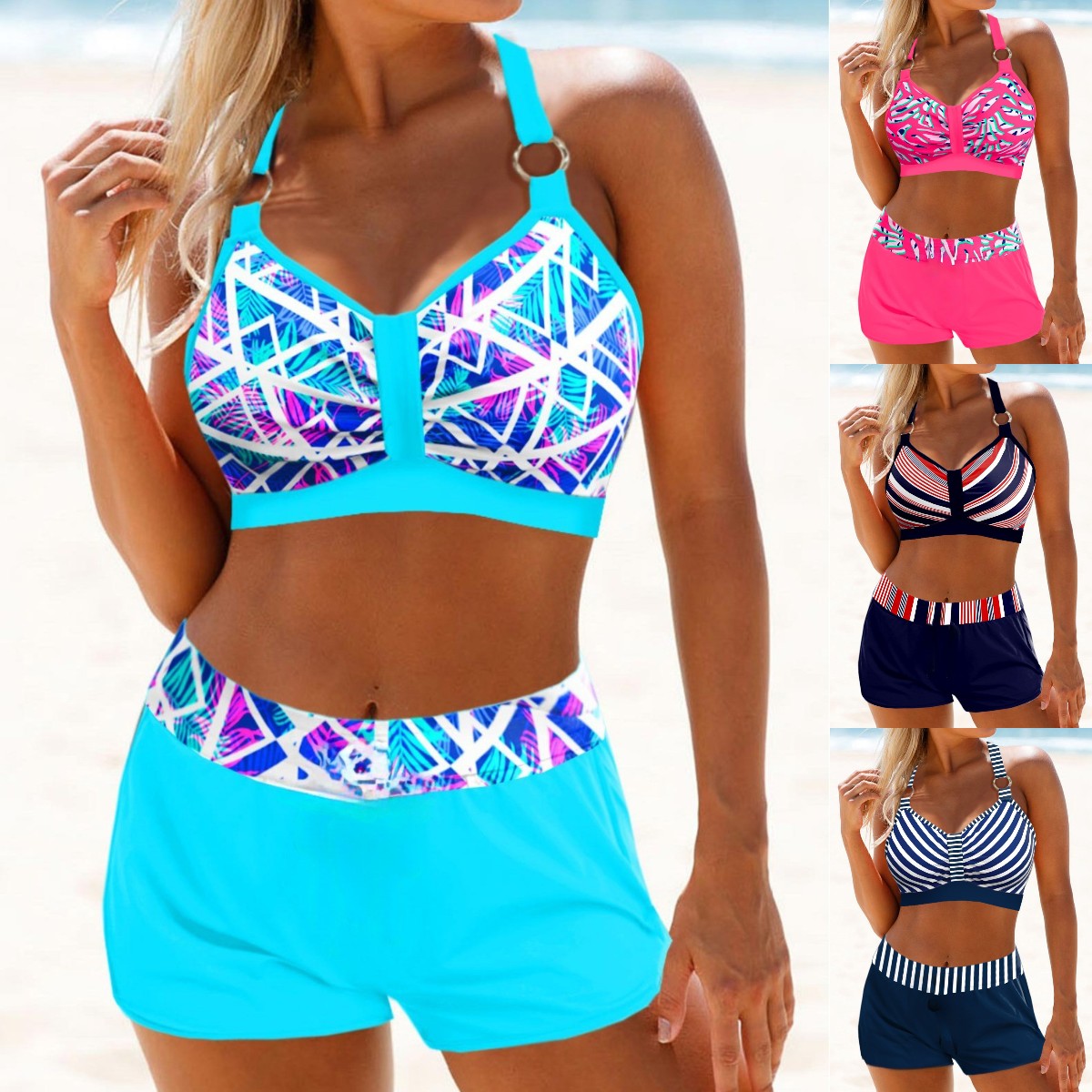 🌈Bestseller 🏆【40-120 kg】Nowy model bikini plus size, dwuczęściowy kostium kąpielowy z kolorowymi paskami i nadrukami ✅️Płatność przy odbiorze ✅️2 artykuły z 70% rabatem