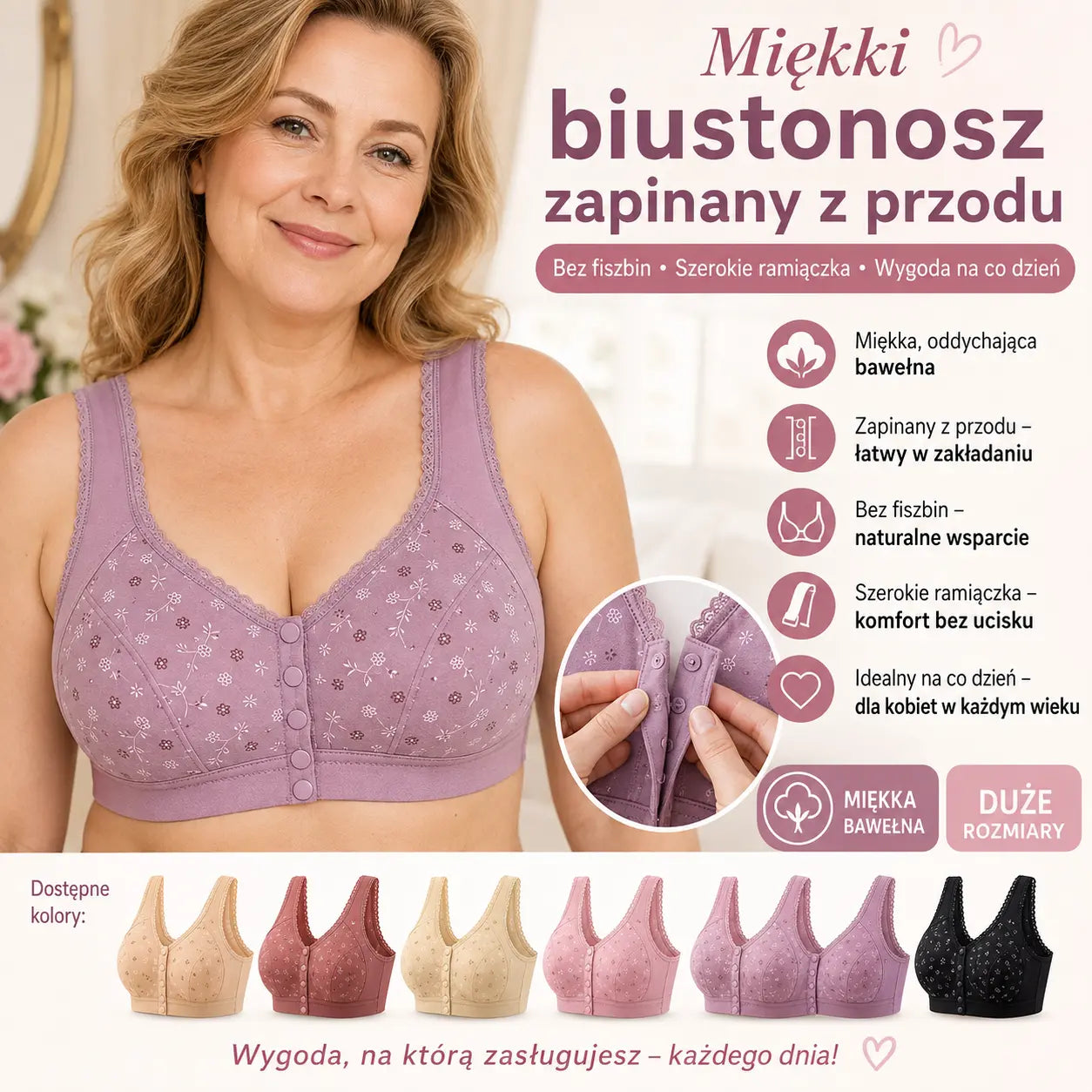 🎁 KUP 1 + 1 GRATIS! 💕 Biustonosz Bez Fiszbin dla Dużego Biustu – Oddychający, Bezszwowy i Bez Bolesnego Ucisku