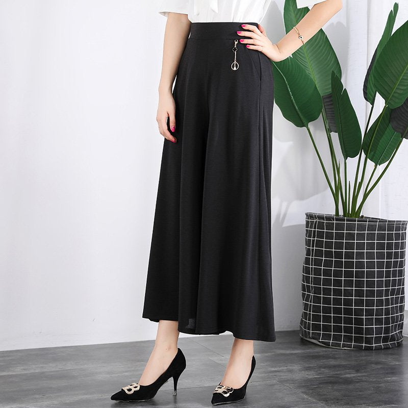 【M-5XL】 Nowe damskie letnie szerokie nogawki Ice Silk Cropped Pants，Moda  na co dzień