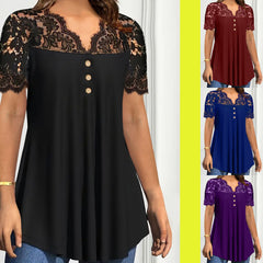 🔥【S-2XL】💖🎁Nowy koronkowy top z dekoltem w serek i krótkimi rękawami na wiosnę/lato 2026